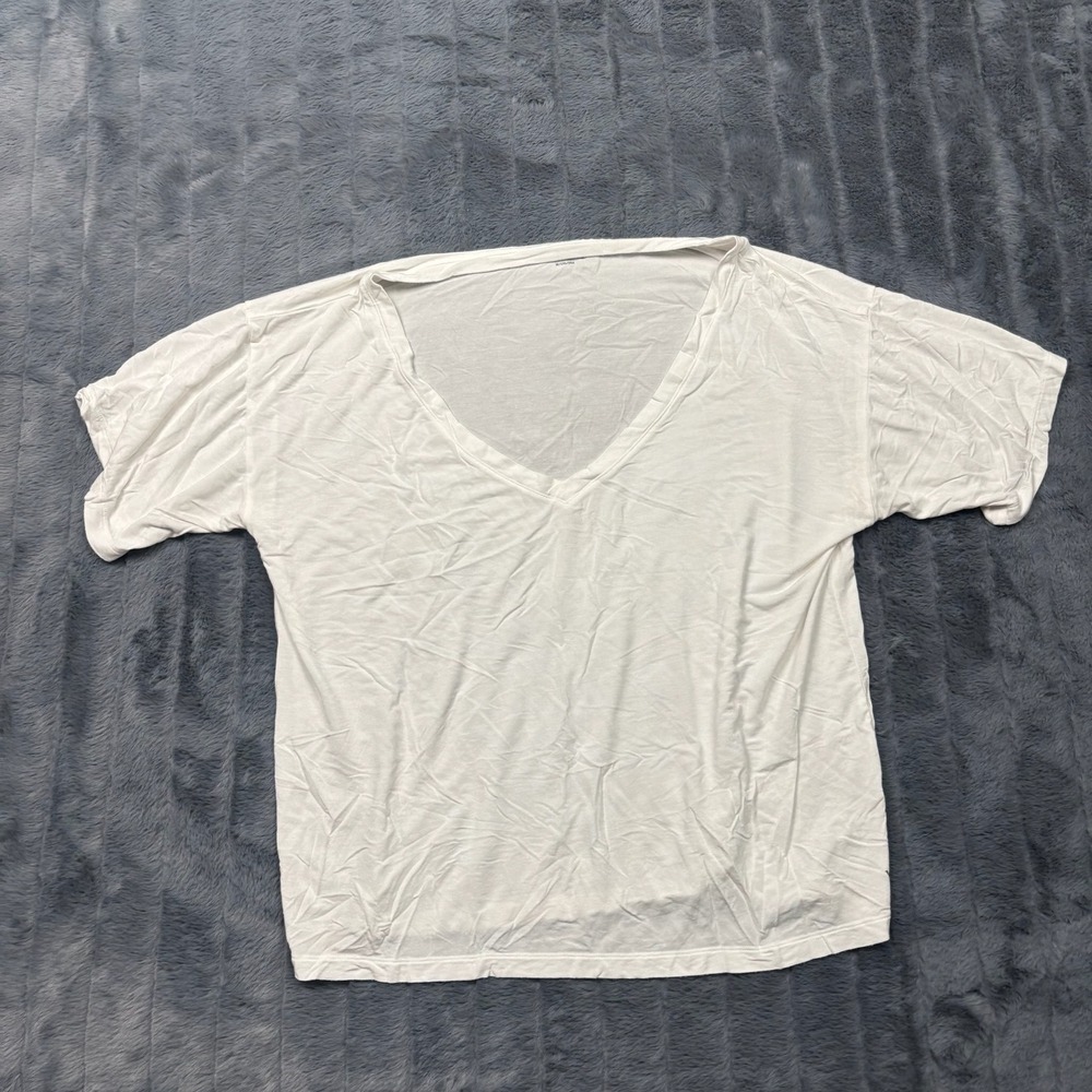 Victorias Secret White Deep V-Neck Short Sleeve T-Shirt Loungewear Top Medium